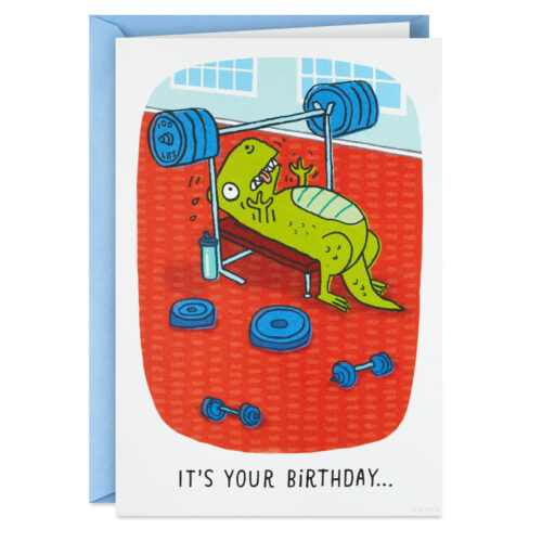Dinosaur-at-Gym-Funny-Birthday-Card_369ZZB9141_01