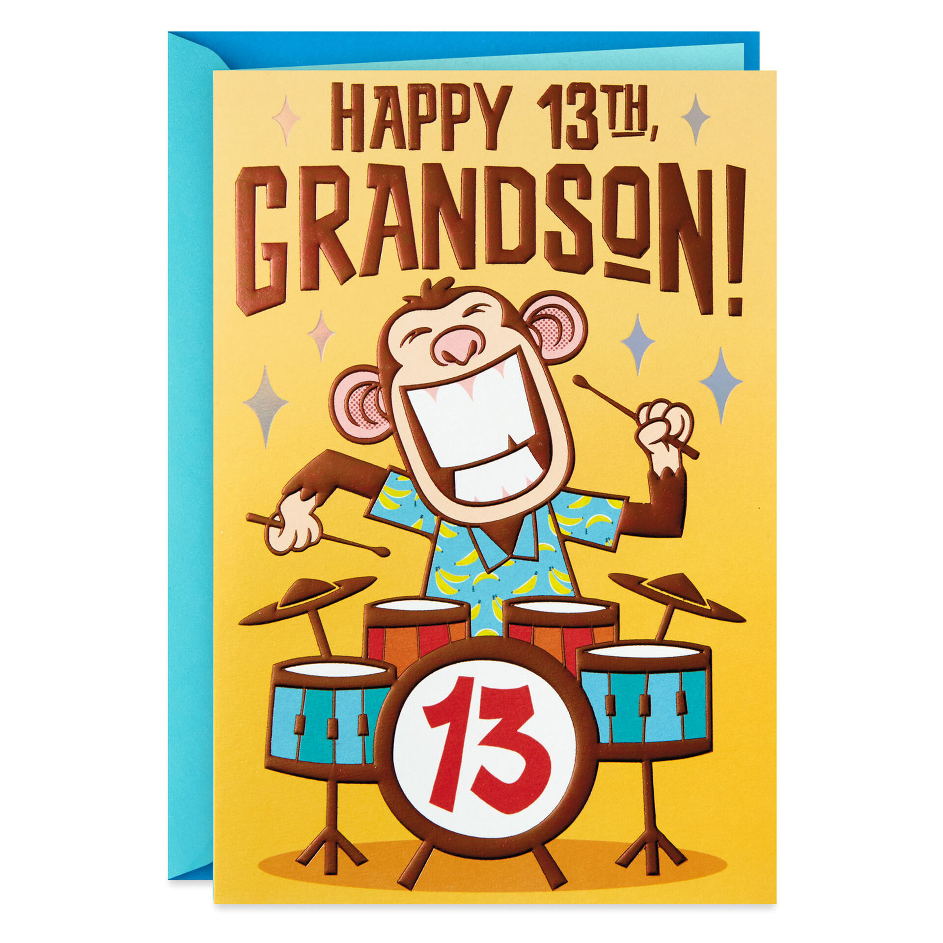 Monkey-Drummer-13th-Birthday-Card-for-Grandson_399HKB5853_01