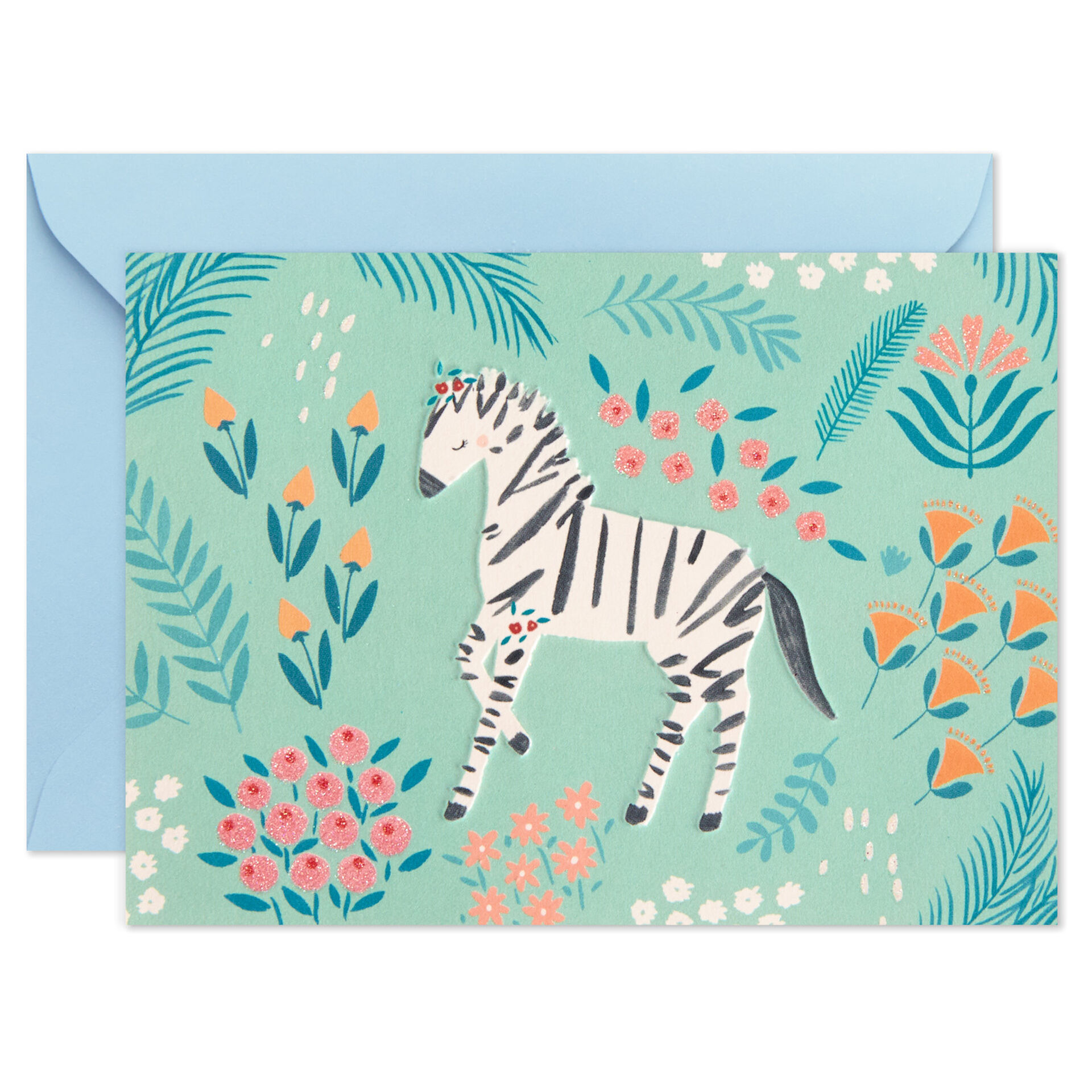 Zebra-and-Flowers-on-Green-Blank-Note-Cards_999CNT1127_02