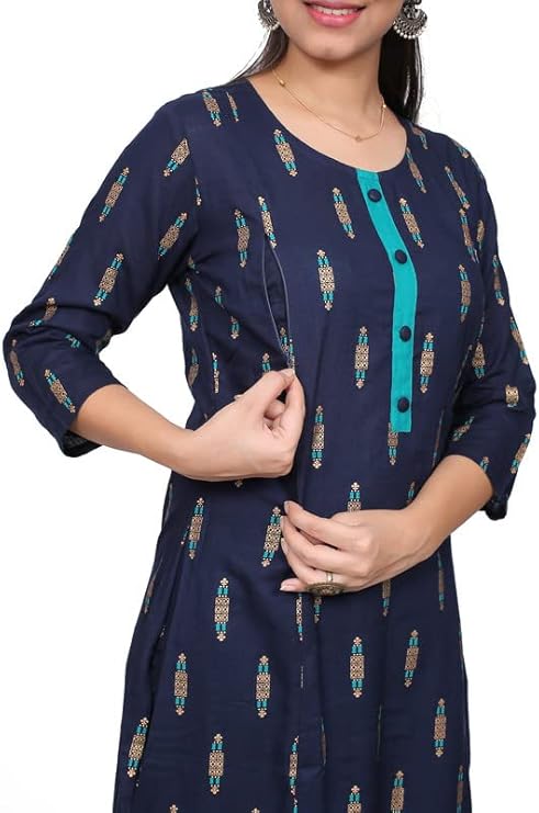 Ethnic Printed Cotton Maternity Feeding Straight Kurta